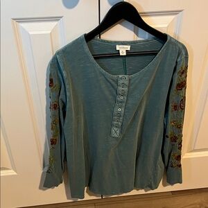 Sundance Blue Blouse with Floral Sleeves